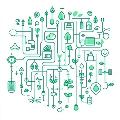 Design elements and icons in modern infographics are characterized by a linear style