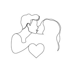 continuous line silhouette of a man and woman kissing . drawing Valentine's day minimalistic vector illustration. Love line art. Valentine's Day concept