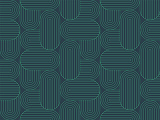 Bauhaus style outline art seamless pattern vector turquoise abstract background. Trendy fashionable linear geometric vintage art deco motif repetitive wallpaper. Line art graphic endless illustration