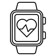 Minimalist Line Art of Smartwatch with Heartbeat Icon