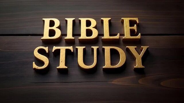 BIBLE STUDY gold letters written on a dark wood background