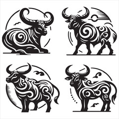 create Ox Silhouette Vector with white background 