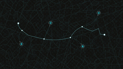 Travel concept. Geolocation and abstract GPS navigation, place mark with map navigation. Tracking path with app. Vector illustration