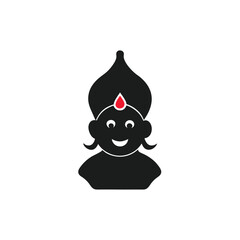 Simple Vector Illustration Of Young Indian God With Tilak And Traditional Headdress.
