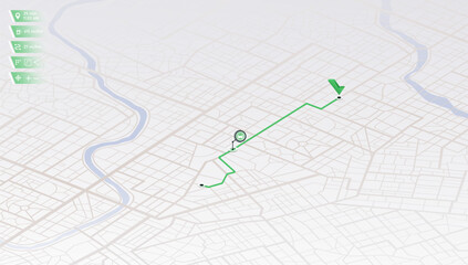Online location tracking with data of arrive time on city map. Huge isometric city map with roads streets as background. Vector illustration