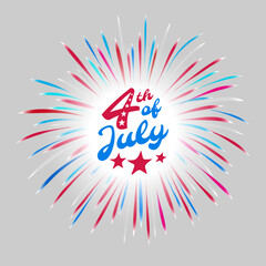 4th of july us independence day. Fourth of July national holiday of the usa. Happy independence day greeting card, banner. White background, fireworks as american flag. Vector illustration