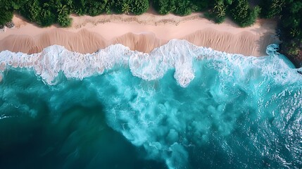 **Top-Down Drone Shot Of Sandbar Splitting Teal-Blue Ocean, Stunning Abstract Beach Pattern --Ar 16:9 --S 952 --V 6.0 --Style Raw** - @Darya (Relaxed)