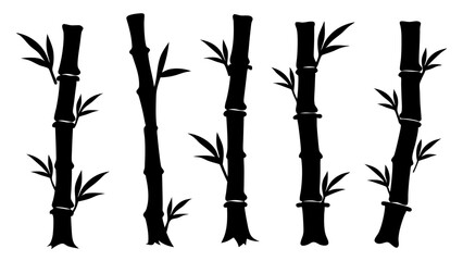 set of bamboo stalks silhouette vector on white background