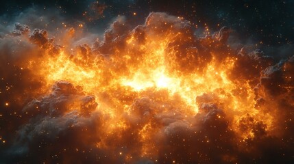Fiery Galactic Core Explosion: A Majestic Display of Cosmic Energy and Nebula Brilliance in Deep Space