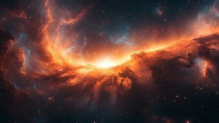 Fototapeta premium Stunning Cosmic Nebula with Vibrant Orange and Blue Hues Amidst a Field of Distant Stars
