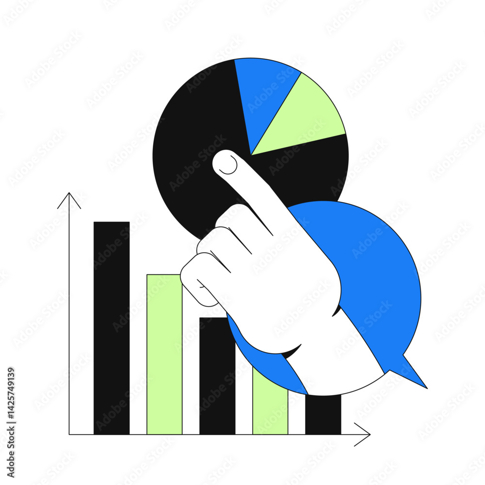 Poster interactive data analytics 2d onboarding ui illustration. study graph. business intelligence. hand i