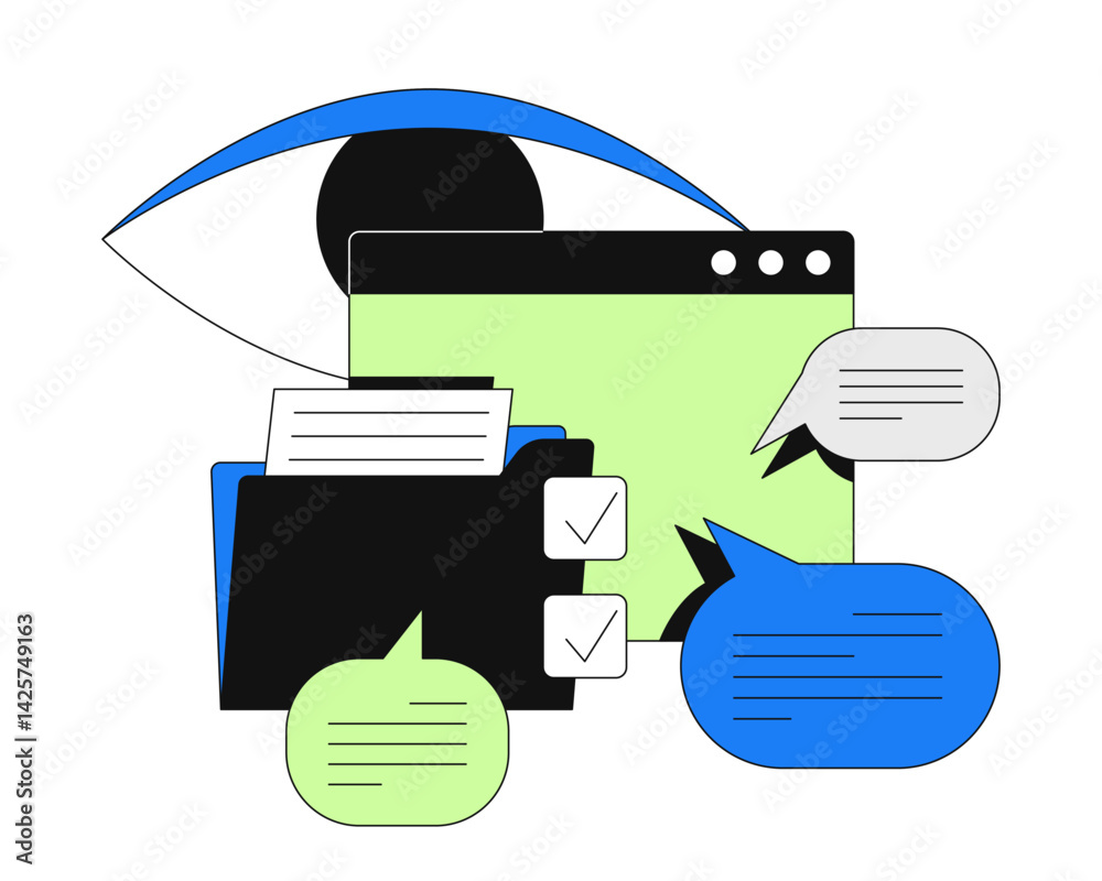 Poster web content and communication oversight 2d onboarding ui illustration. task management. business sup