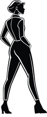 Chic Female Silhouette in Stylish Jumpsuit Pose Vector Art