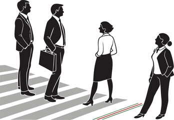 Business People Silhouette Waiting at Crosswalk – Vector Illustration