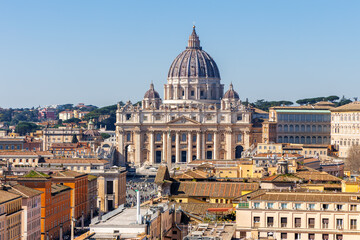 Fototapeta premium Rome skyline with St. Peter's Basilica in Vatican from above in Italy