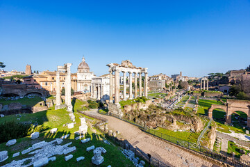 Naklejka premium Rome Forum Romanum ancient historical temple ruins in Italy