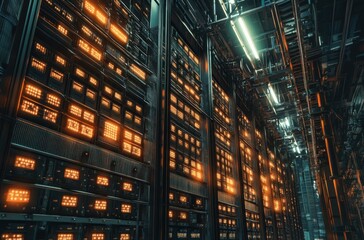 Fototapeta premium A massive AI-supervised industrial data center processing