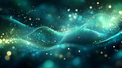 Dynamic teal and gold abstract digital design.