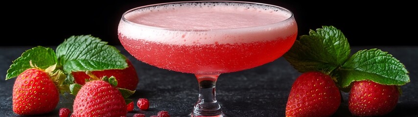Strawberry Cocktail on Dark Surface