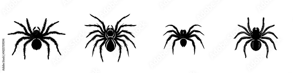 Poster set of black spider icons designed for web and app usage in various styles and orientations