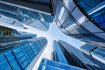 Fototapeta premium Frankfurt skyline skyscrapers with banks modern work office buildings in Frankfurt, Germany