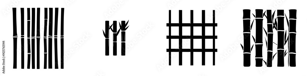 Poster black icon set featuring various bamboo patterns and designs suitable for graphic and web use