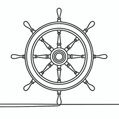 Obraz premium Nautical ship steering wheel in minimalist continuous line art design 