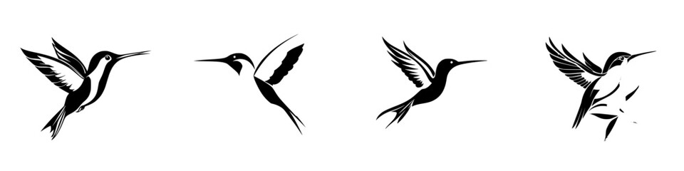 Naklejka premium Elegant black icons of hummingbirds in flight showcasing different positions and movements for design purposes