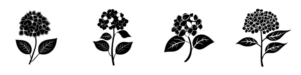 Set of black flower icons featuring various floral designs with detailed leaves and petals