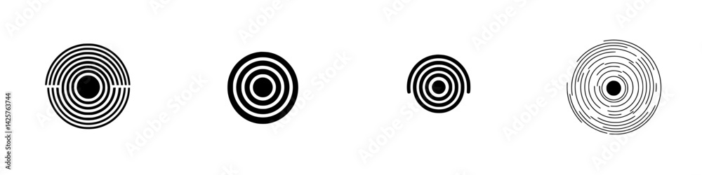 Poster set of four black circular icons featuring concentric circle patterns with varying designs for graph