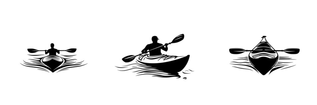 Silhouettes of kayakers paddling in calm waters during sunset