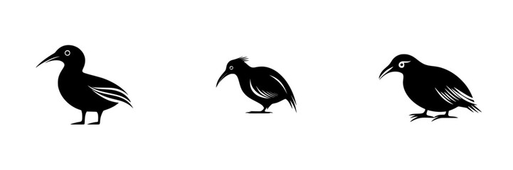 Obraz premium Set of three black bird icons showcasing distinct avian features and styles for design use