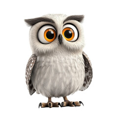 Obraz premium Cute cartoon owl with large eyes standing on a white background representing wisdom and curiosity