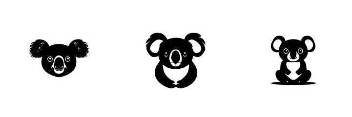 Fototapeta premium Set of black icons featuring stylized koala bear faces in various poses and expressions