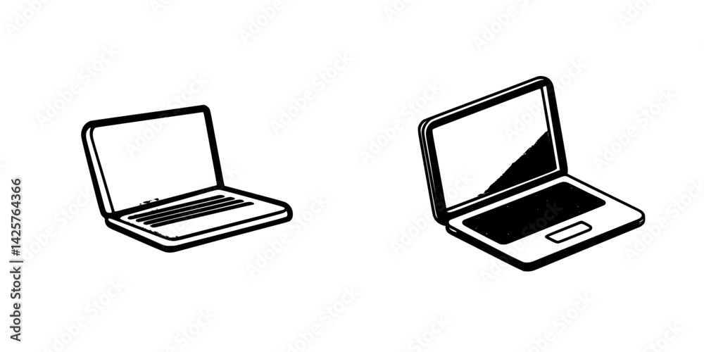 Poster black icons representing laptops in a minimalistic design with an emphasis on simplicity and functio