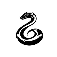Naklejka premium Black icon depicting a stylized snake with smooth curves and unique design elements, suitable for various artistic applications and symbols