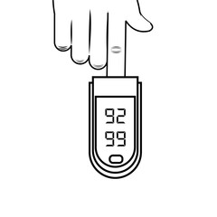 Graphic icon of a pulse oximeter, a medical device used to measure 
oxygen saturation in the blood, typically clipped to the finger. 
Outline Vector.