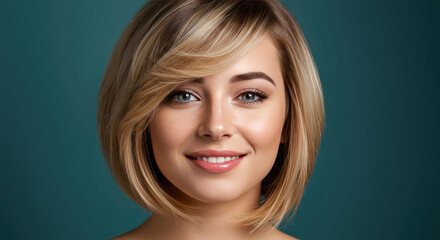 Fototapeta premium beautiful Woman with natural glow on skin, skincare and beauty in flatlay soft background.