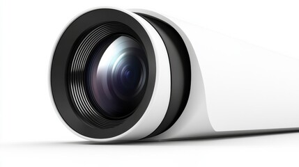 Close-Up View of a Professional Camera Lens on a Clean White Background for Photography Use