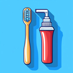 Toothbrush and toothpaste minimalistic illustration on blue background