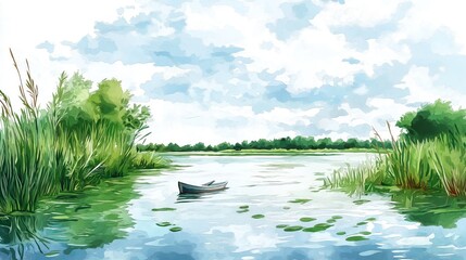Danube Delta. Danube Delta hand drawn watercolor illustration