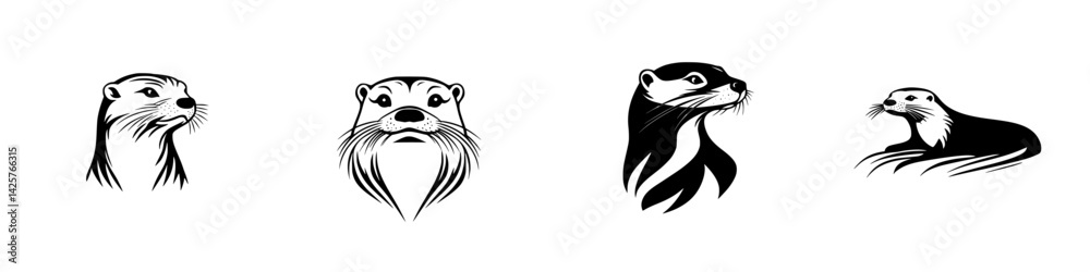 Poster black icons representing various otter designs showing playful expressions and unique styles in a mi