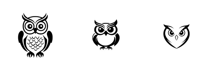 Fototapeta premium Black icons of owls with distinct features displayed in a minimalistic style suitable for various design applications
