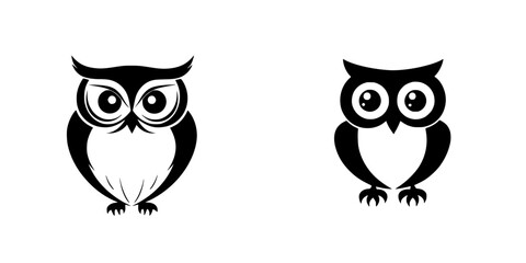 Stylized black owl icons showcasing different designs and expressions for use in various creative projects