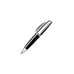 Black icon of a ballpoint pen on a plain background suitable for design purposes and digital presentations