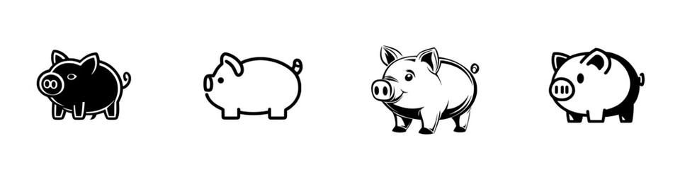 Obraz premium Set of black pig icons featuring different styles and designs on a plain background for creative use