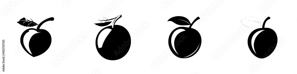 Poster set of black fruit icons displaying different styles and designs with attention to detail in form an