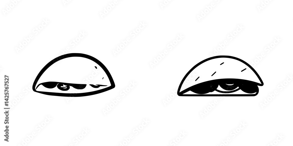 Poster black icon featuring a simplistic character peeking from behind a curved object in a minimalistic st
