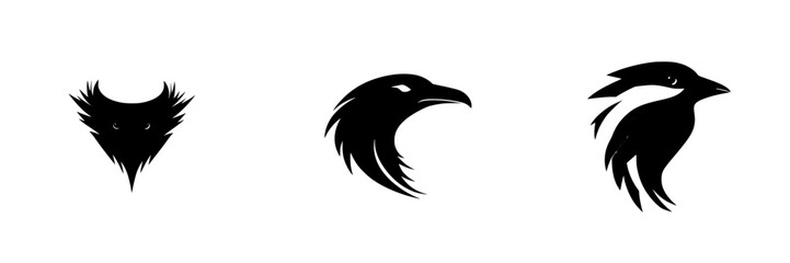 Obraz premium Black icons depicting stylized birds with distinct features in a minimalist design suitable for various applications