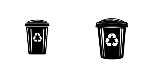 Set of black recycling bins with lids designed for waste separation in an eco-friendly environment